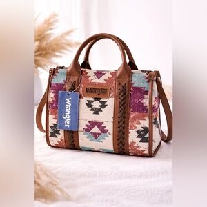 Wrangler Aztec Western Satchel Bag NWT Southwest Print Brown Boho Purse